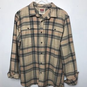 Levis Brown Navy Orange Plaid Flannel Shirt
